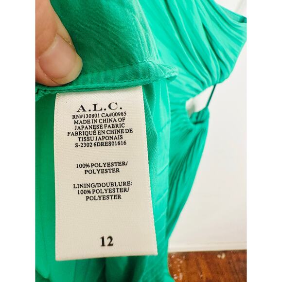 A.L.C. Green Mint Delfina One Shoulder Pleated Side Cutout Dress size 12 NWT - Picture 11 of 16